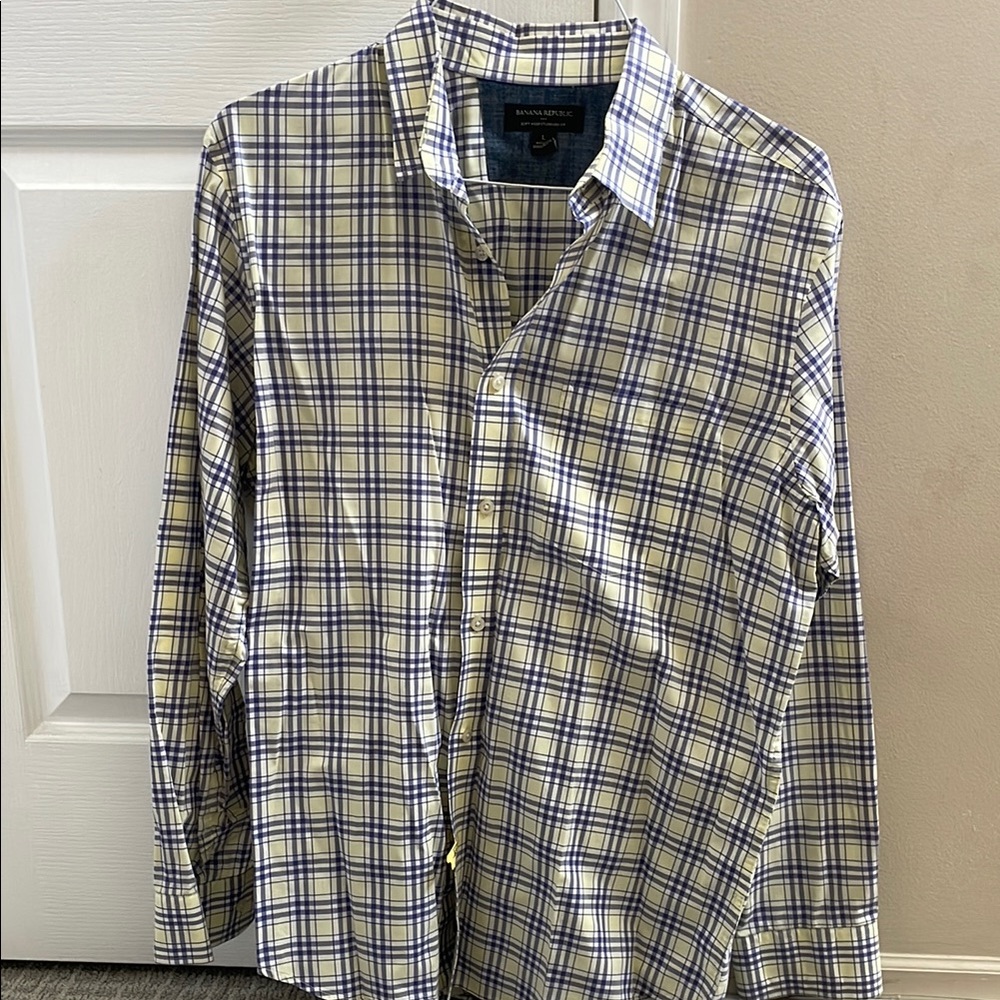 Men's Blue and White Plaid Shirt